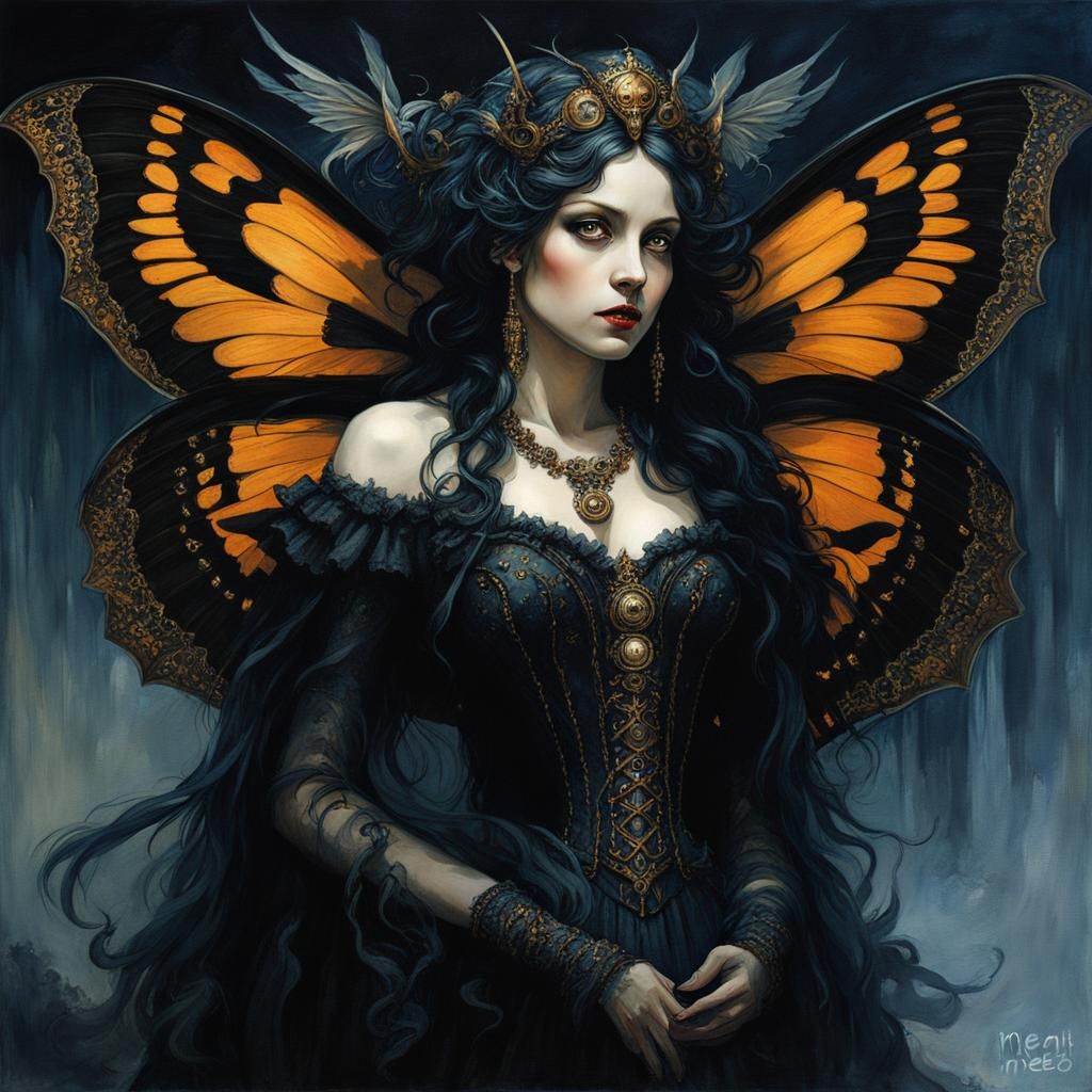 Gothic Moth Fairy in Italian Renaissance Style