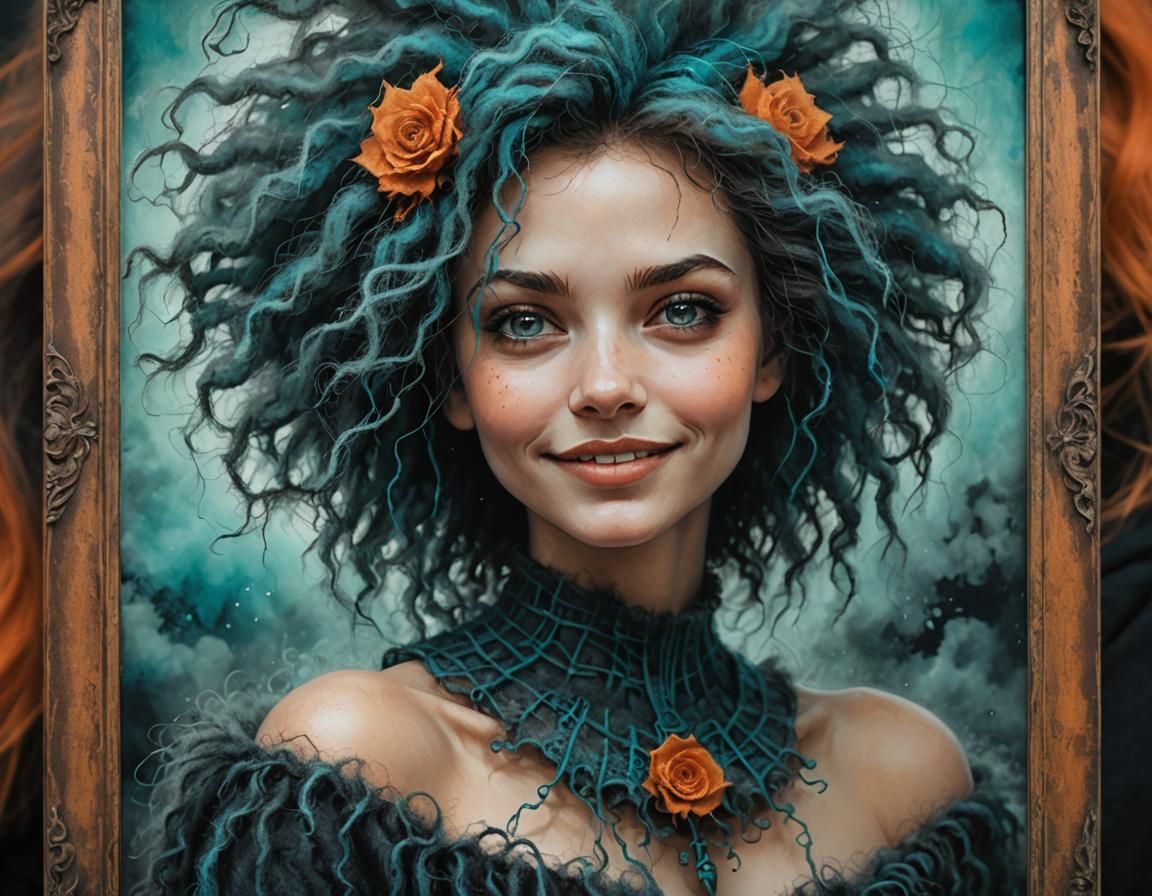 Wool Hair Girl Portrait in Dark Fantasy Style