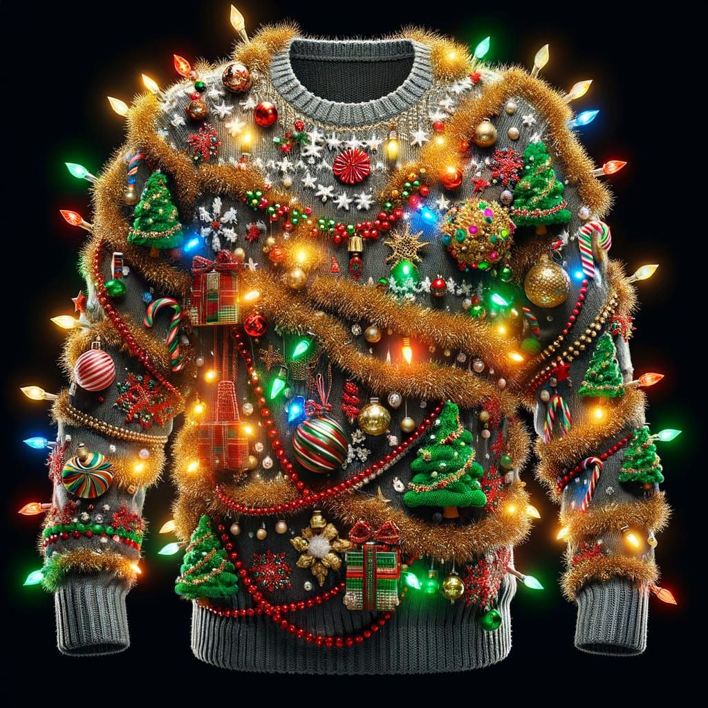 Extravagant Christmas Sweater with Tinsel and Lights