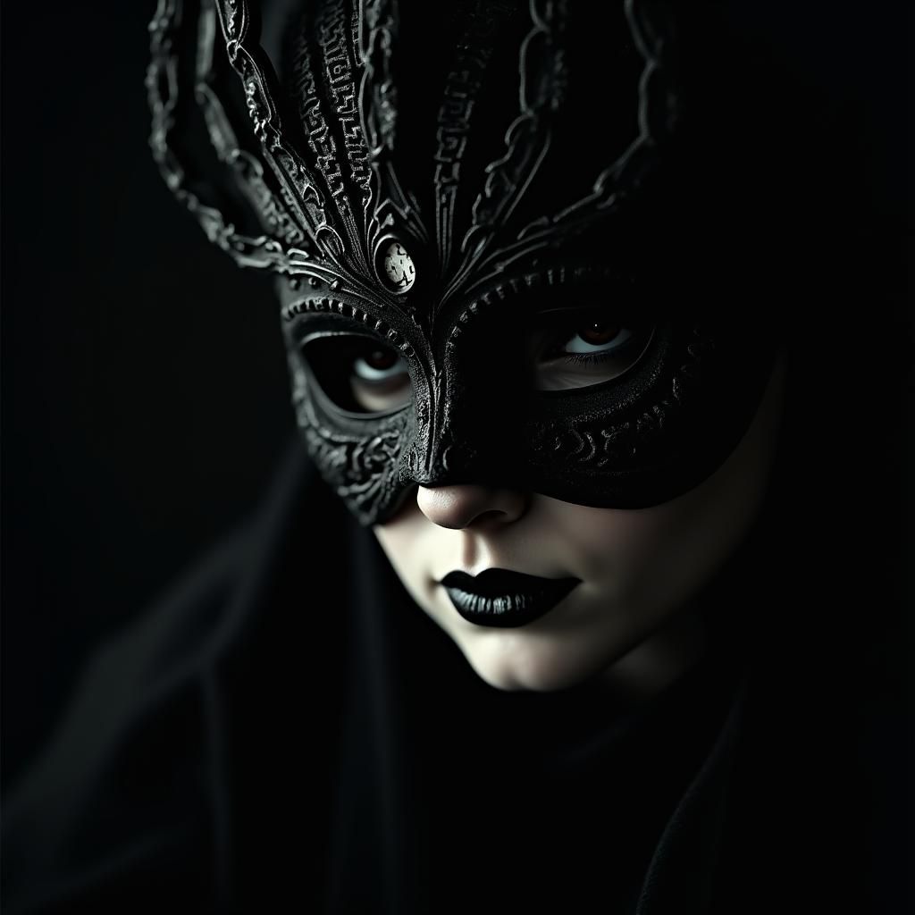 Mystical Woman in Shadowed Masquerade Mask