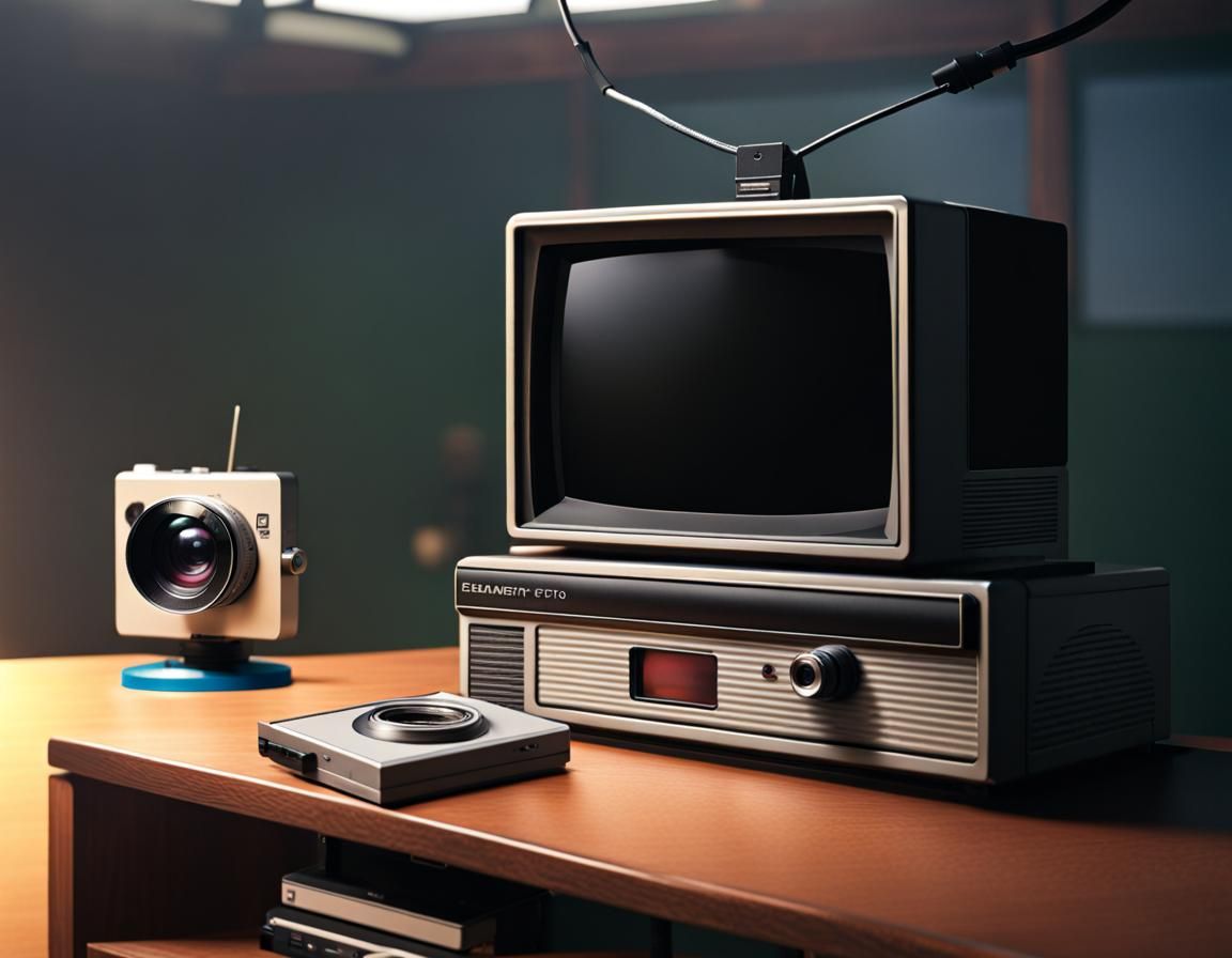 Realistic VHS Camera in Retro TV Ad Style