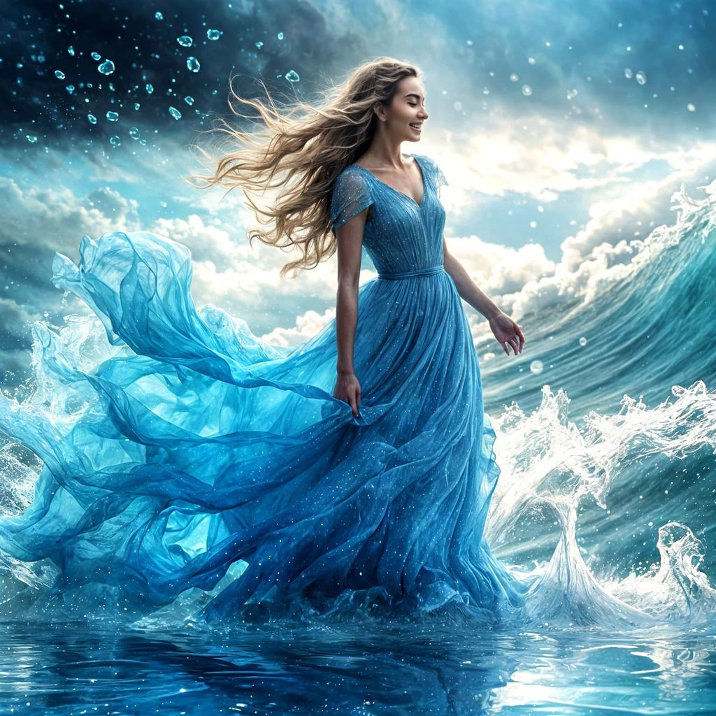 Siren Goddess in Iridescent Water Dress