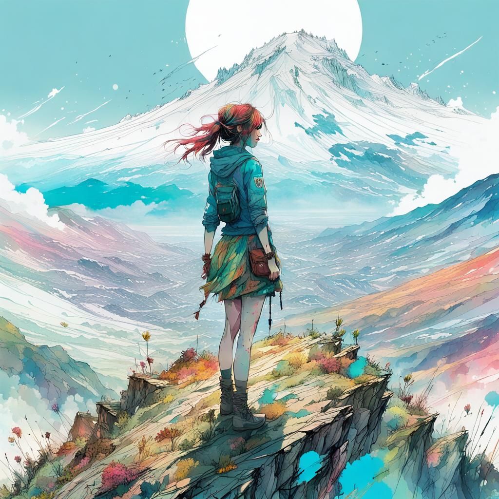 Anime Girl on Hill in Ghibli Style
