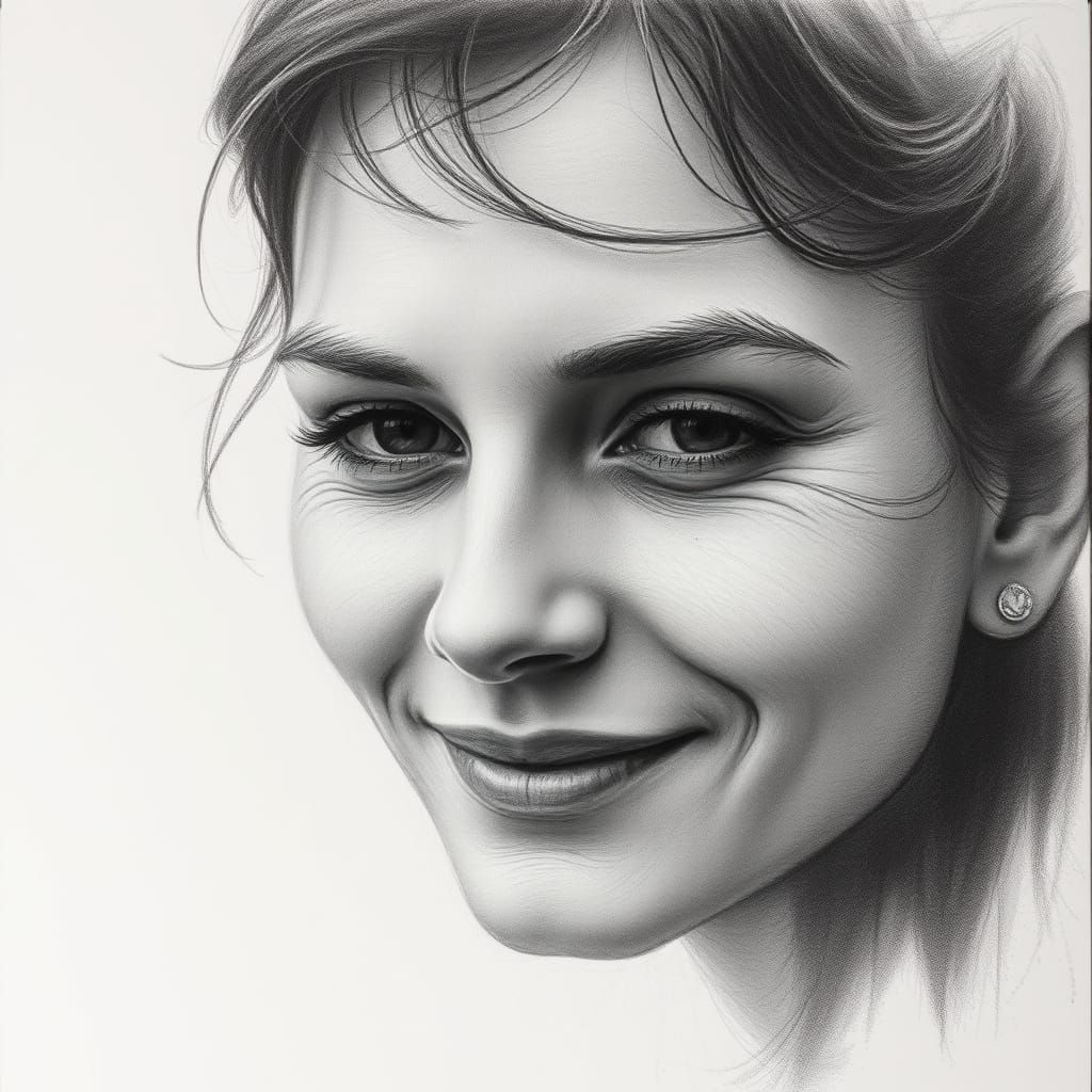 Enigmatic Smile in Charcoal Drawing