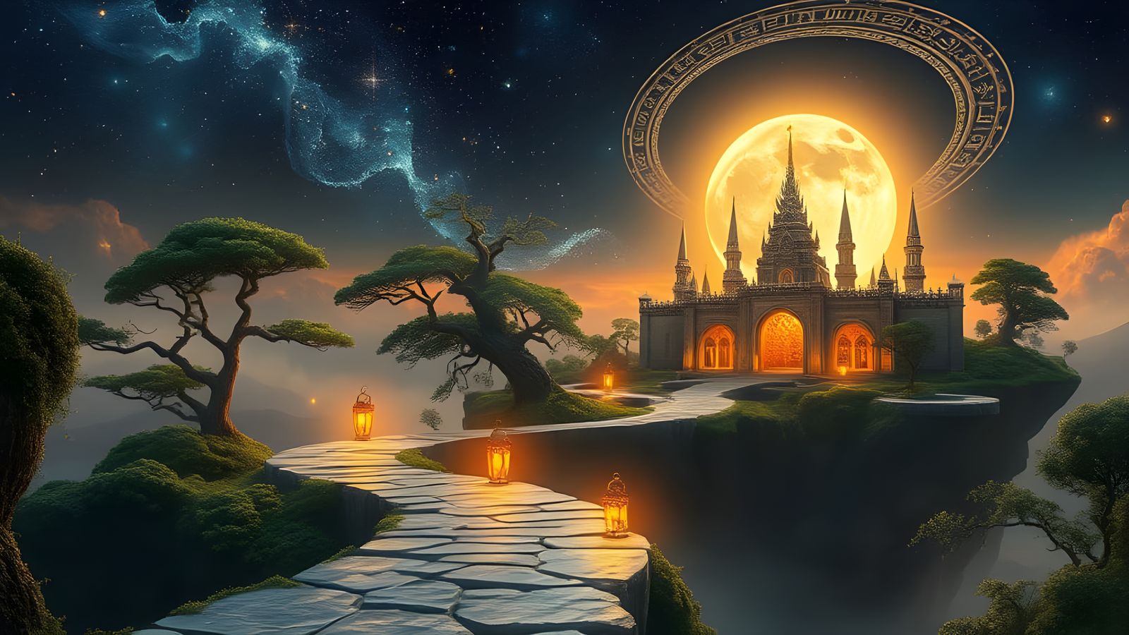 Surreal Floating Island in Celestial Realms with Glowing Sta...