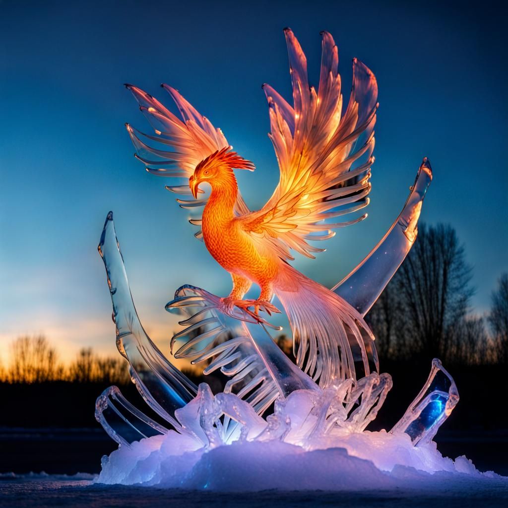 Soaring Phoenix Ice Sculpture with Fire