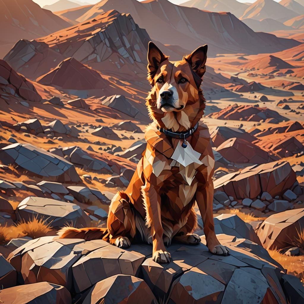 Dog on Mars in Low-Poly Art Style