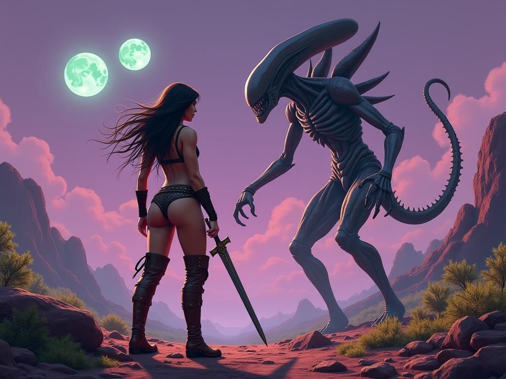 Female Barbarian Ready for Battle on Alien Planet