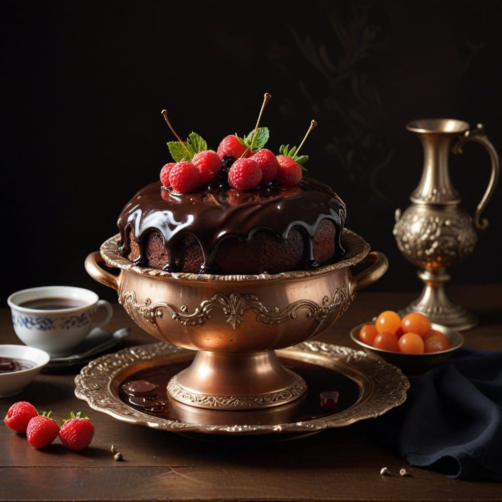 Velvety Hot Fudge Cake in Antique Copper Melting Pot