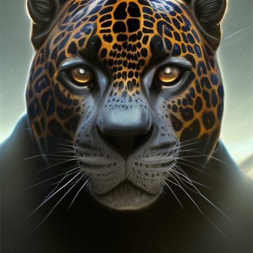 Black Jaguar Portrait in Hyperdetailed Style