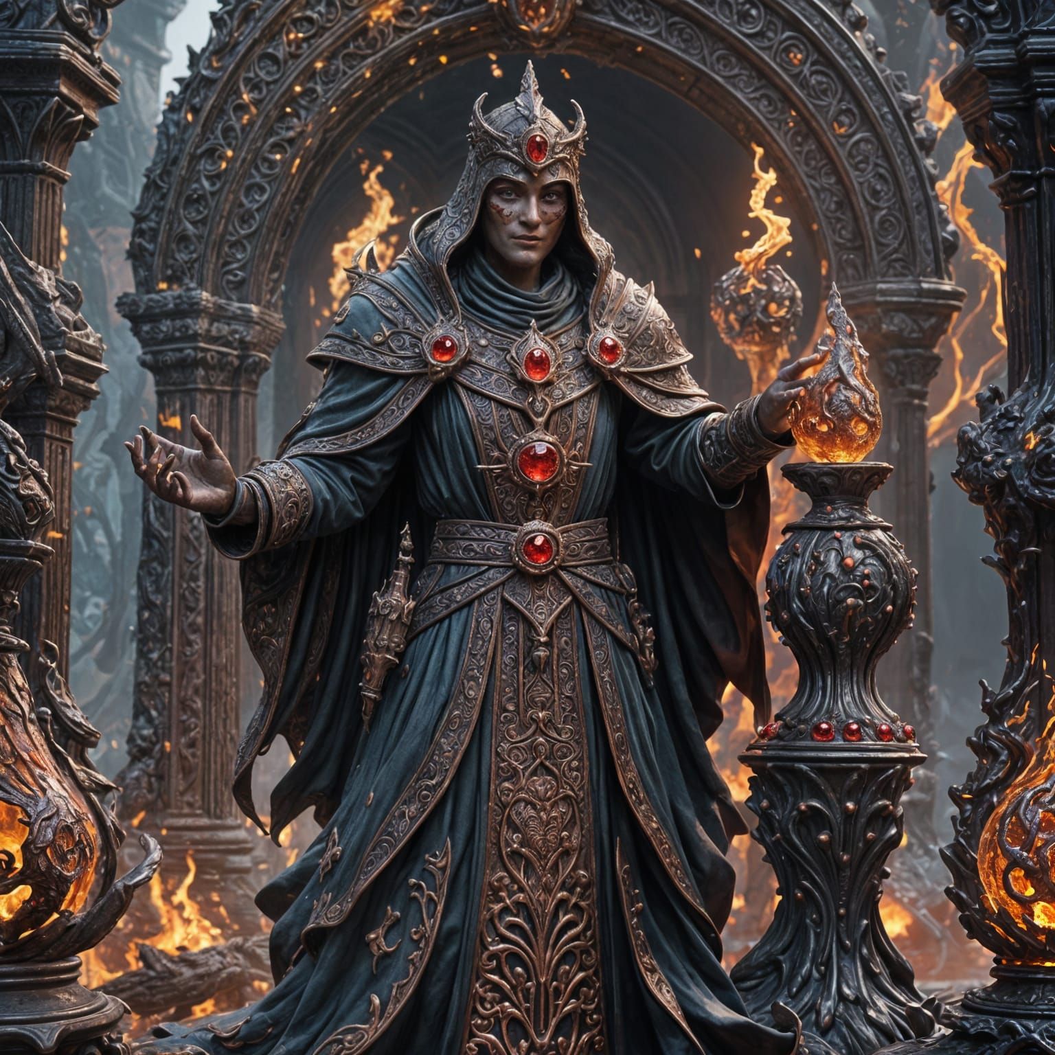 Ornate Warlock Statue in Enamel and Glass