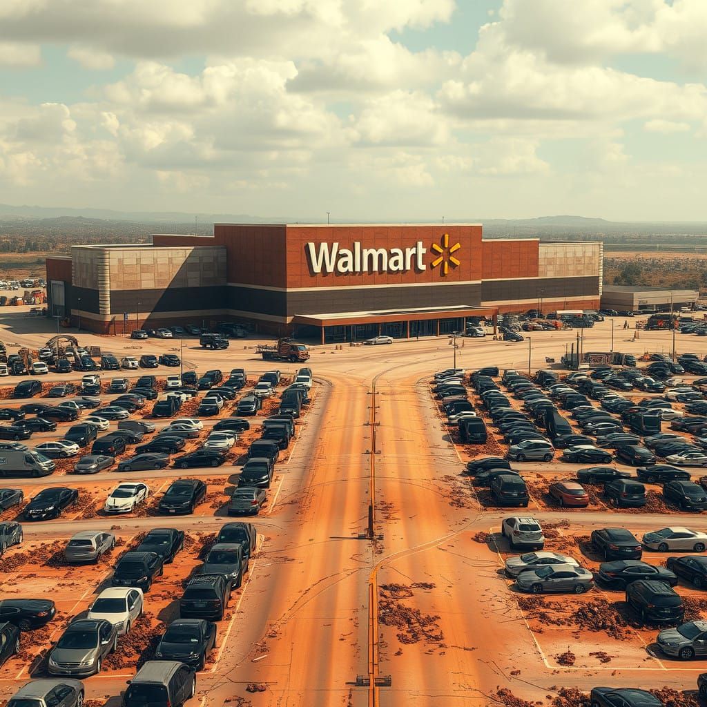 Dystopian Walmart Metropolis in Textured Earth Tones