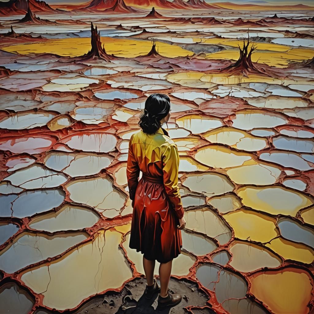 Surreal Melting Landscape with Woman in Dreamscape