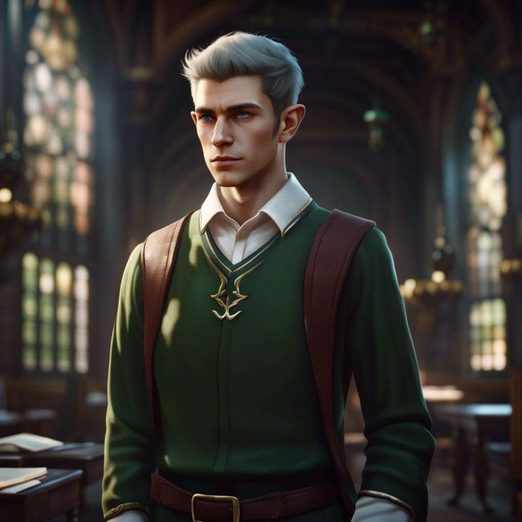 Handsome Elf in School Uniform, Fantasy Art