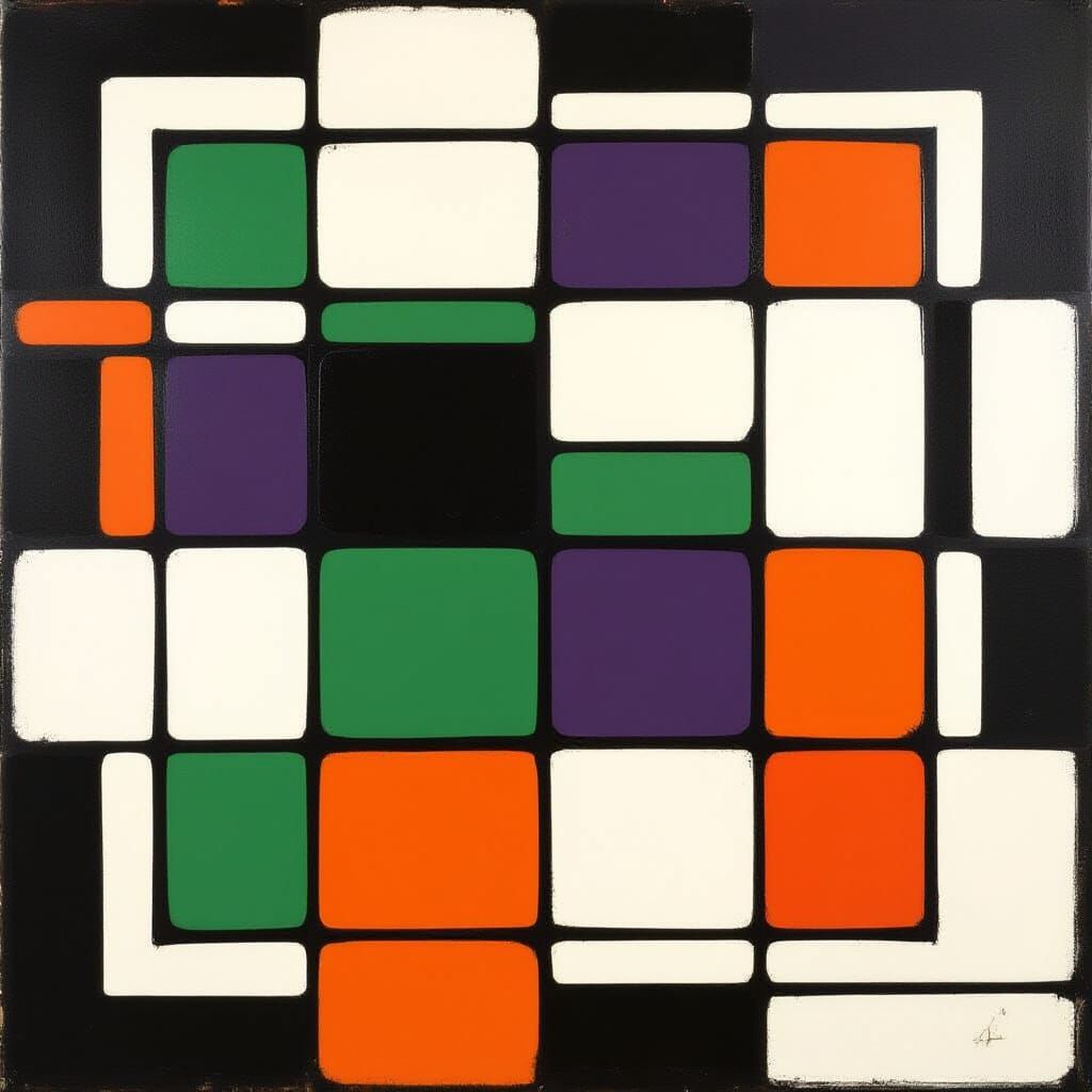 Mondrian-Inspired Abstract Grid with Inverted Colors