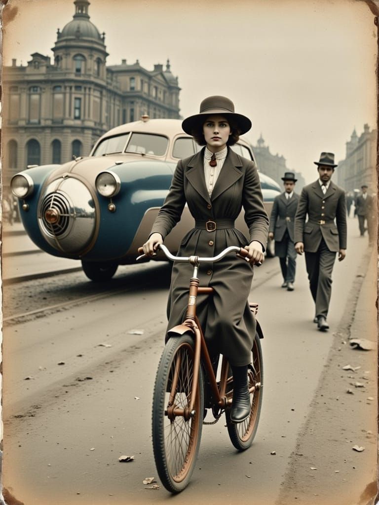 Retro-Futuristic Gibson Girl in Post-Apocalyptic Ruins