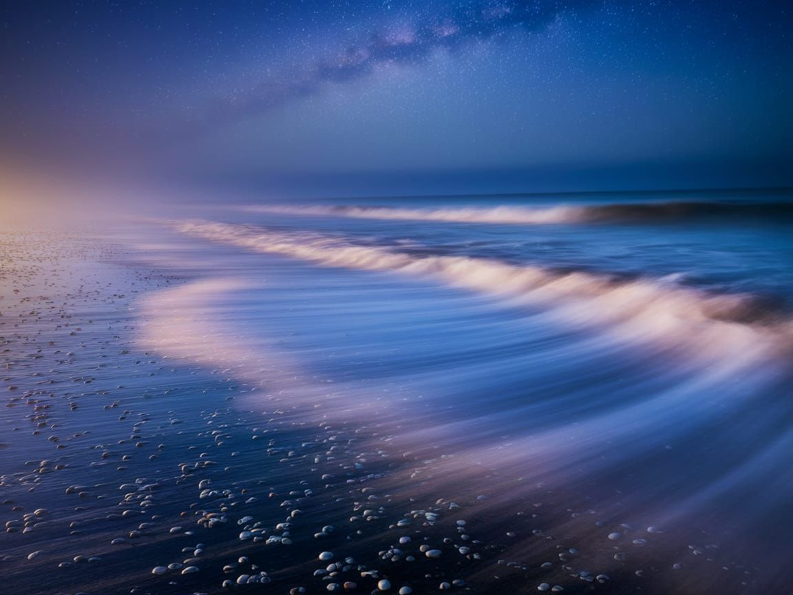 Bioluminescent Waves on a Starry Night Seascape