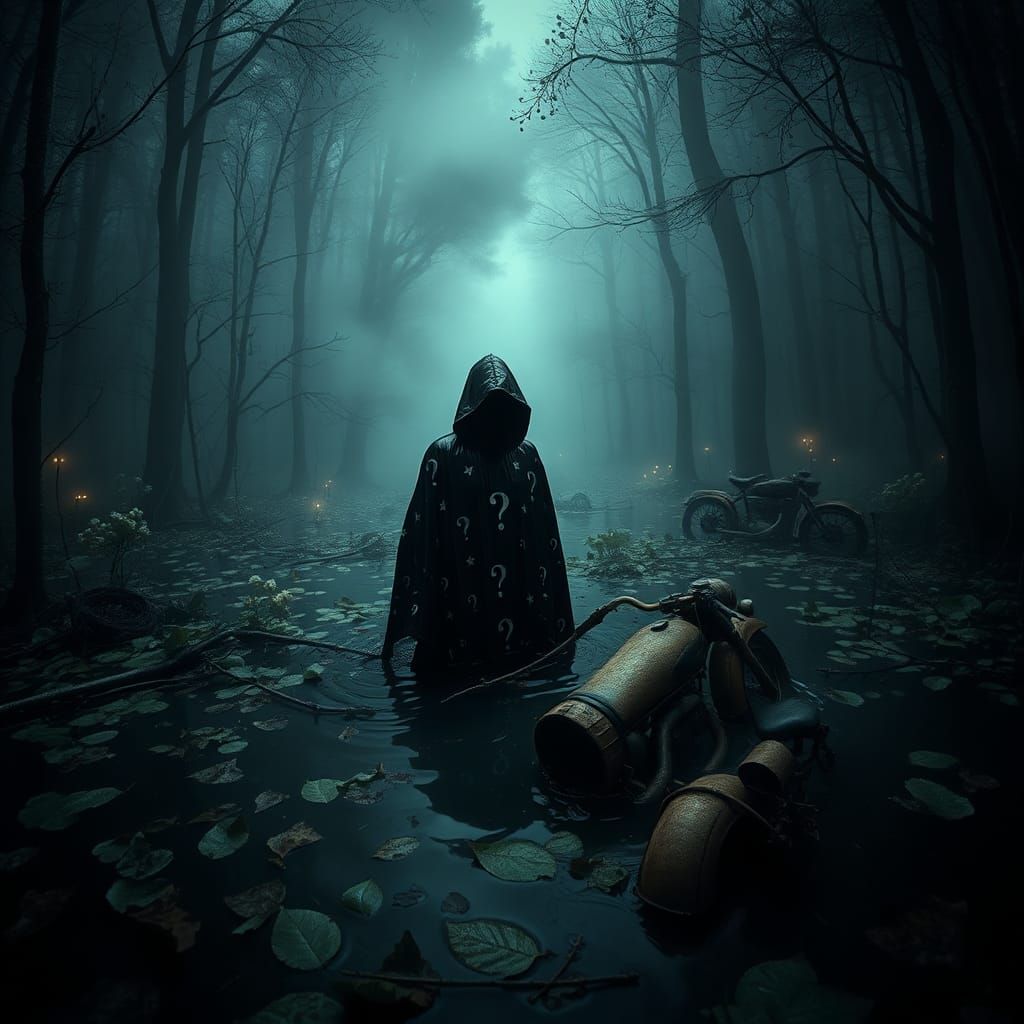 Ethereal Figure Emerges from Swamp in Beksiński Style