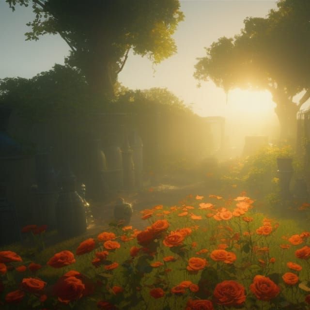 Rose Plantation in Sunlight: Hyperdetailed Concept Art