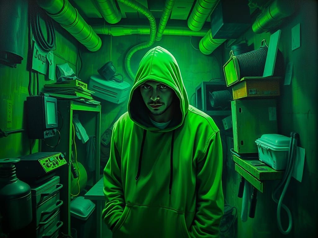 Mysterious Figure in an Emerald Hued Environment, in Oil Pai...