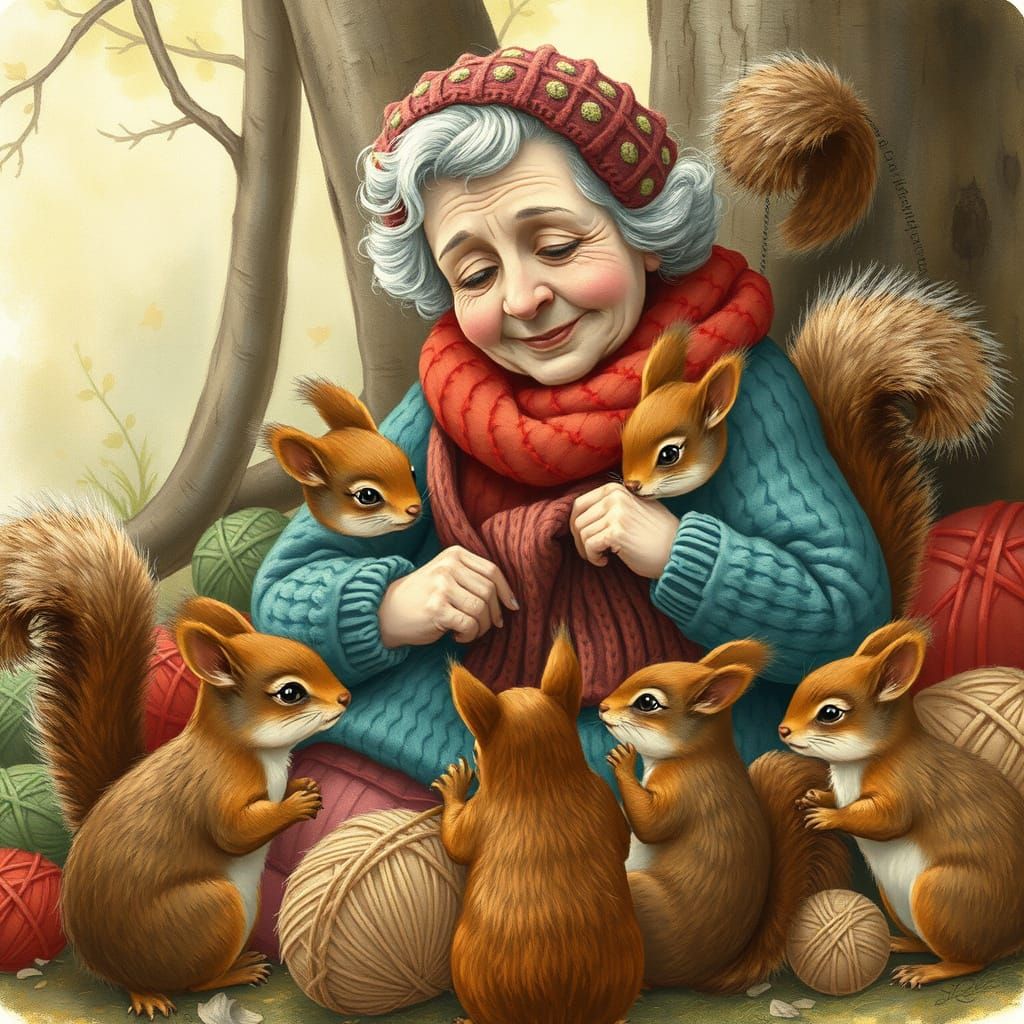 Whimsical Grandma Knits Cozy Squirrels Sweaters in Folk-Art ...