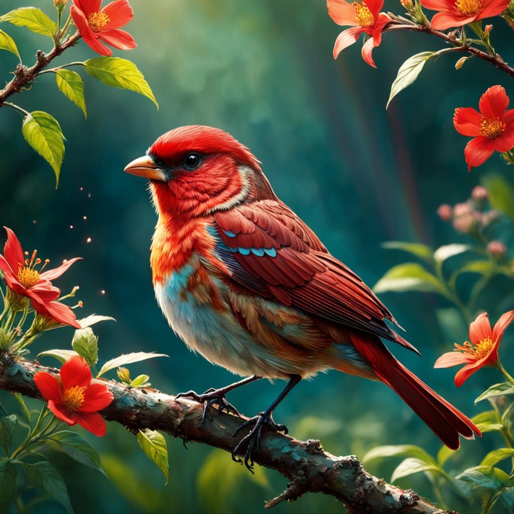 Blue Bird in Wildflower Garden: Fantasycore Art