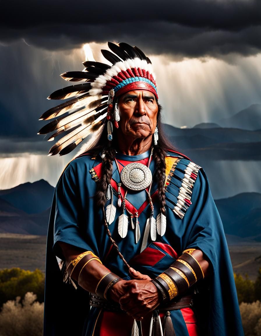 Native American Warrior Portrait with Lightning