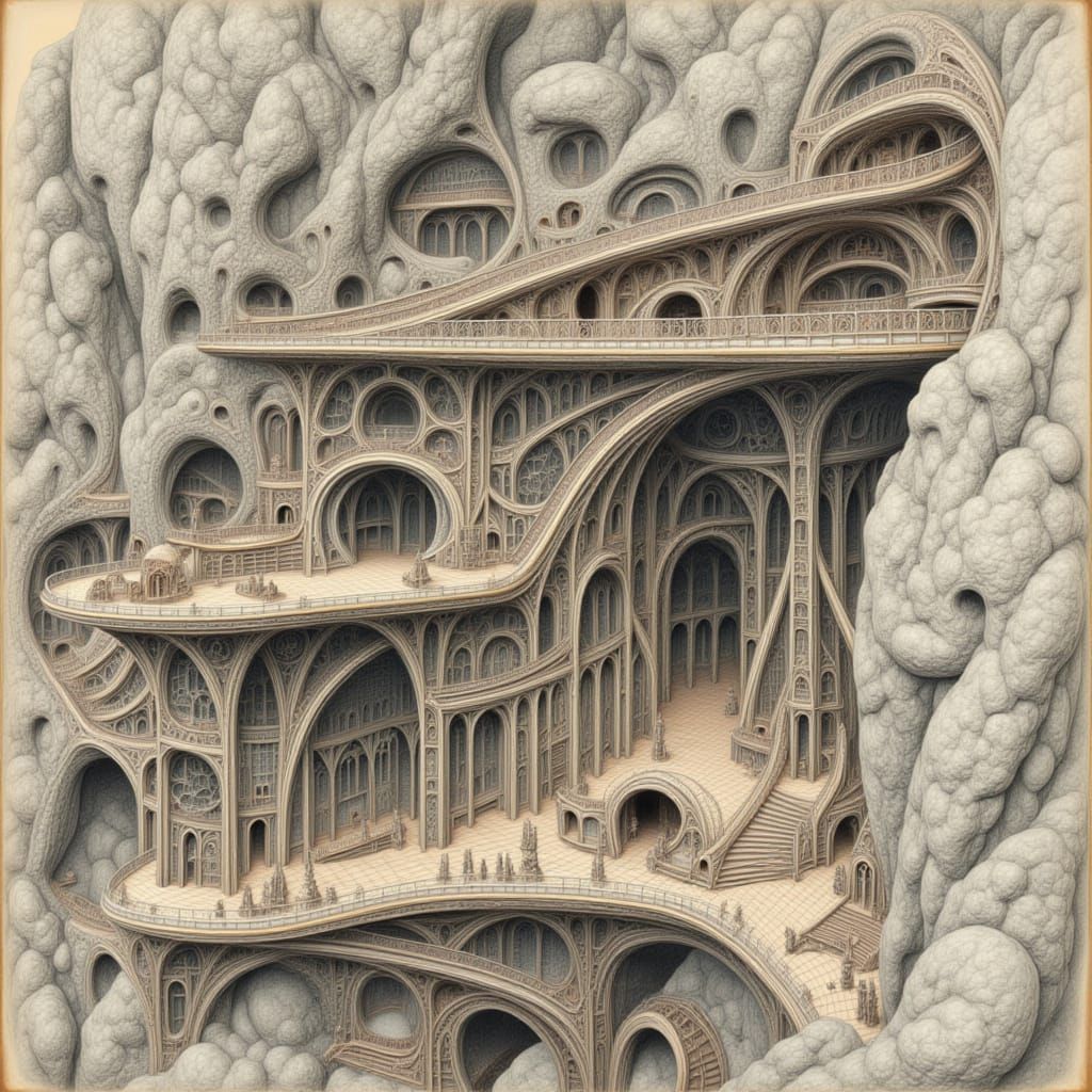 Fantastical Escher-Inspired Steel Structure in Mountains