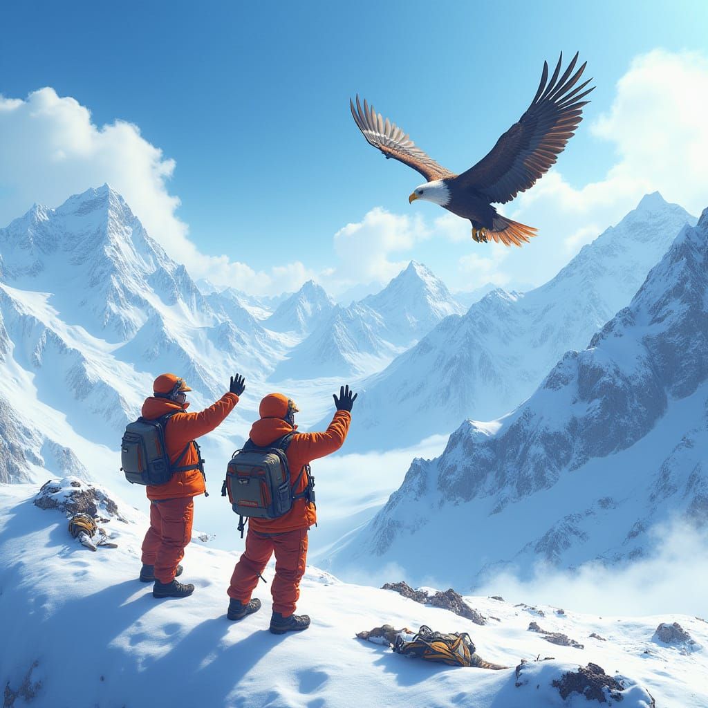 Eagle Soaring Above Everest in 3D Anime Art