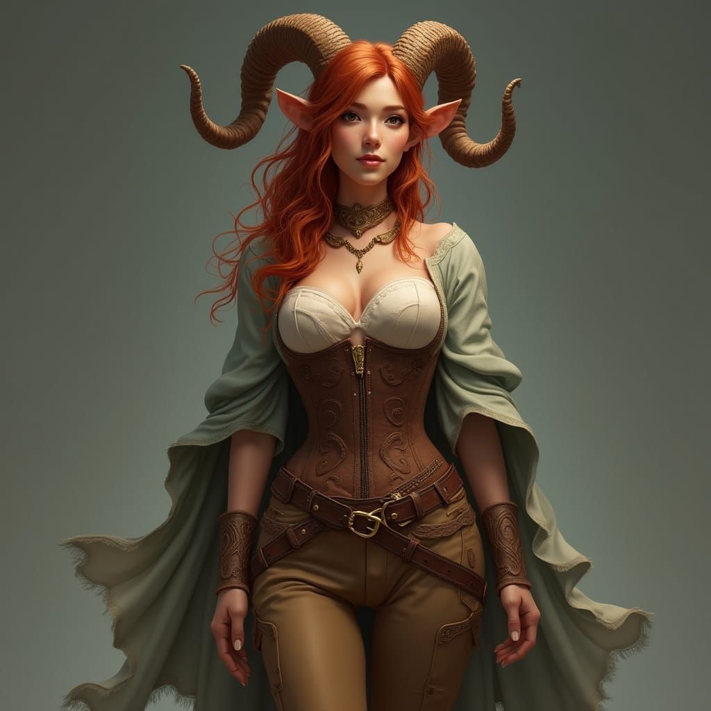 Mystical Woodland Nymph in Earthy Tones and Leather