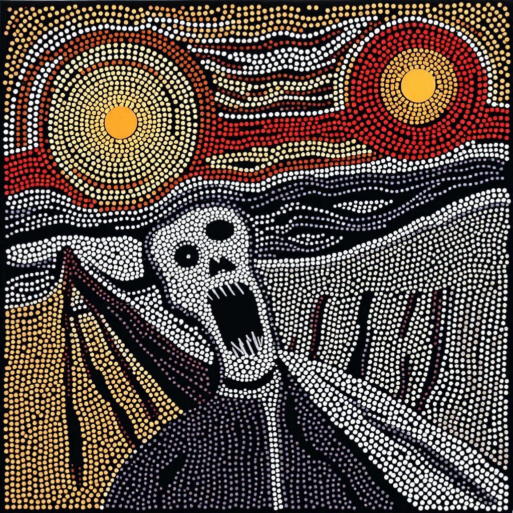 "The Scream" in Aboriginal Dot Painting Style