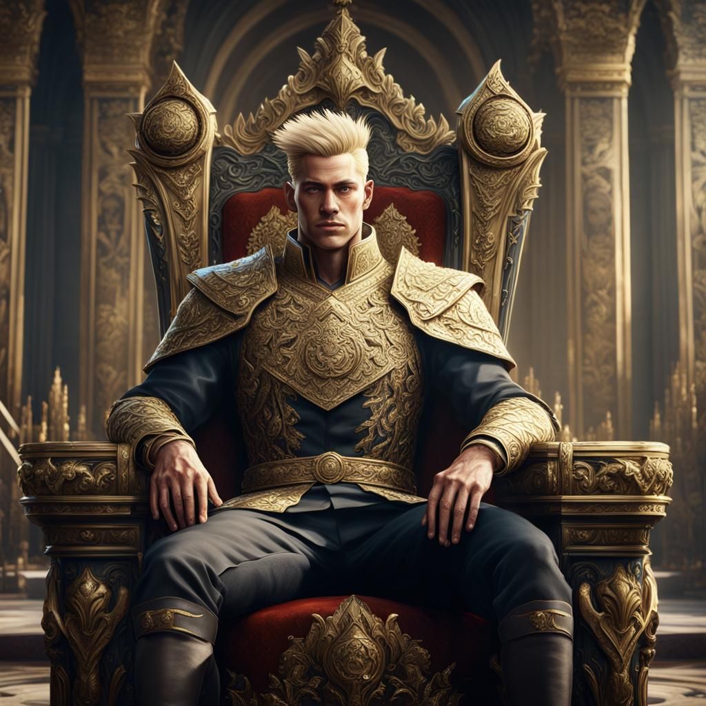 Arrogant Young King on Opulent Throne in Detailed Digital Ar...