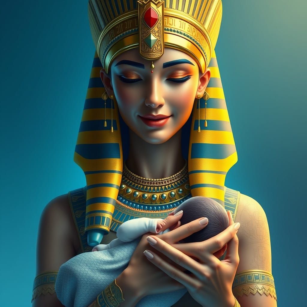 Egyptian Goddess Isis as Midwife in Celestial Realism Style