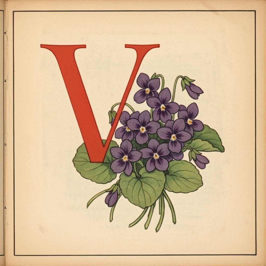 Vintage Illustration of V and Violets