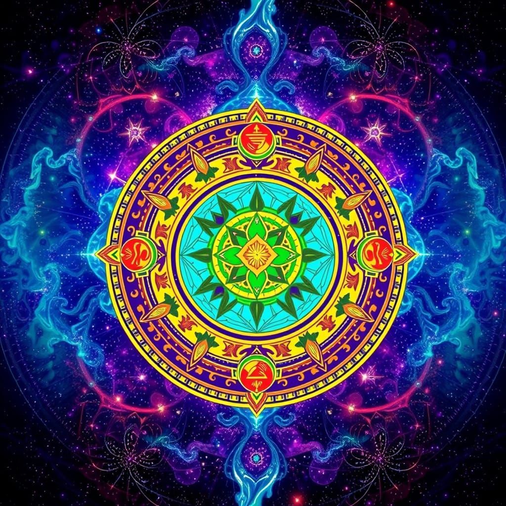 Elemental Circle with Holographic Backdrop in Visionary Art