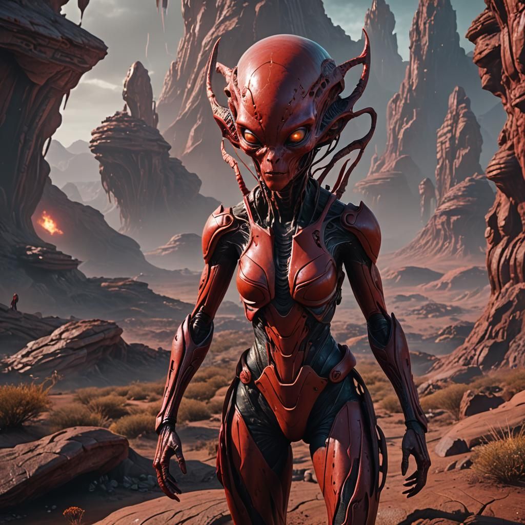 Red Alien Female on Alien World: Fantasy Concept Art