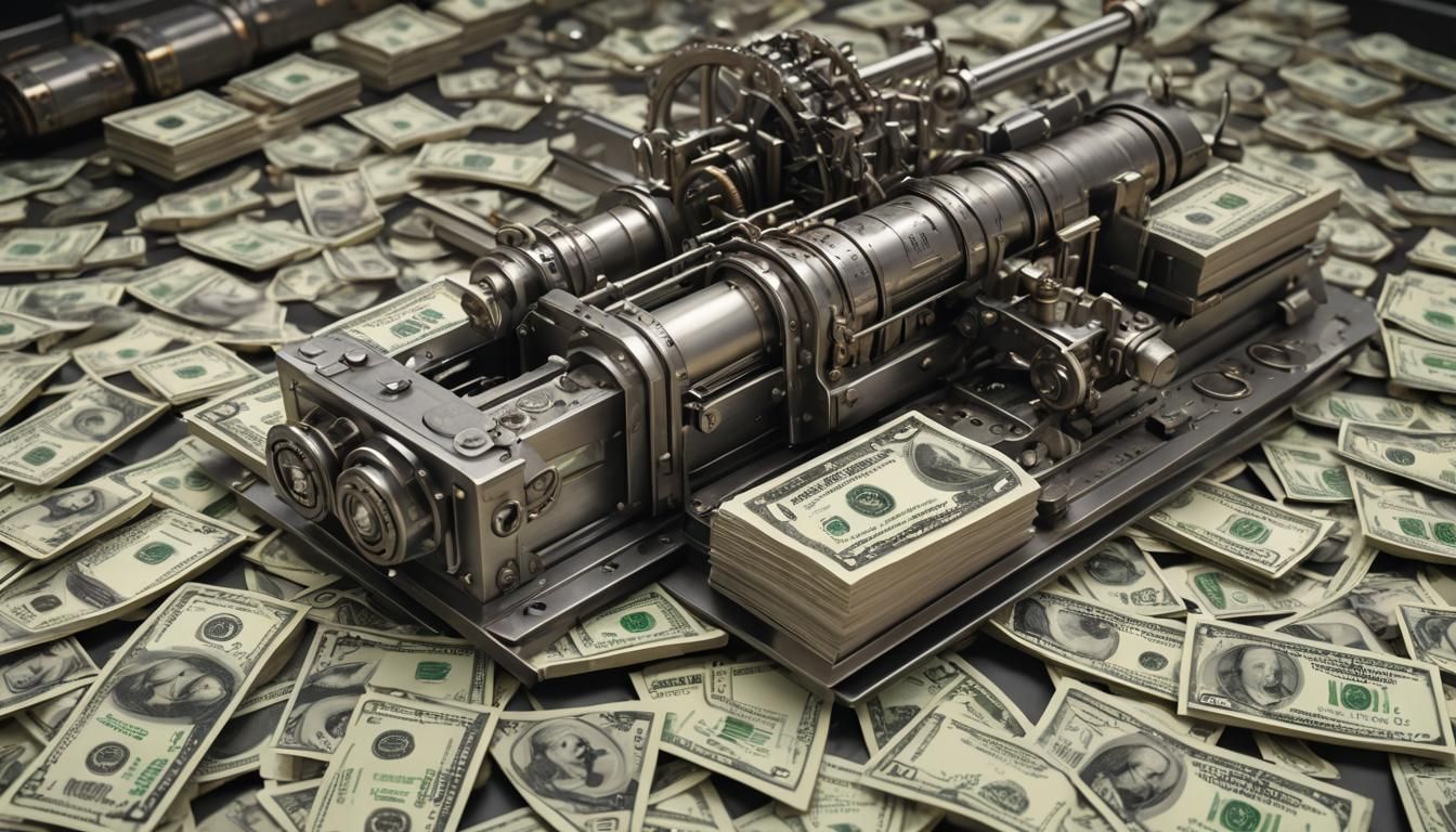 Futuristic Money Printing Machine: Sci-Fi Steampunk Engine
