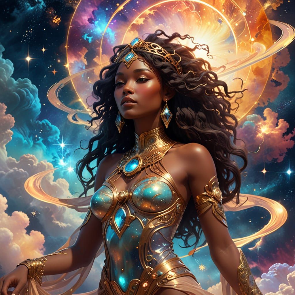 African Goddess in Cosmic Art Nouveau Style