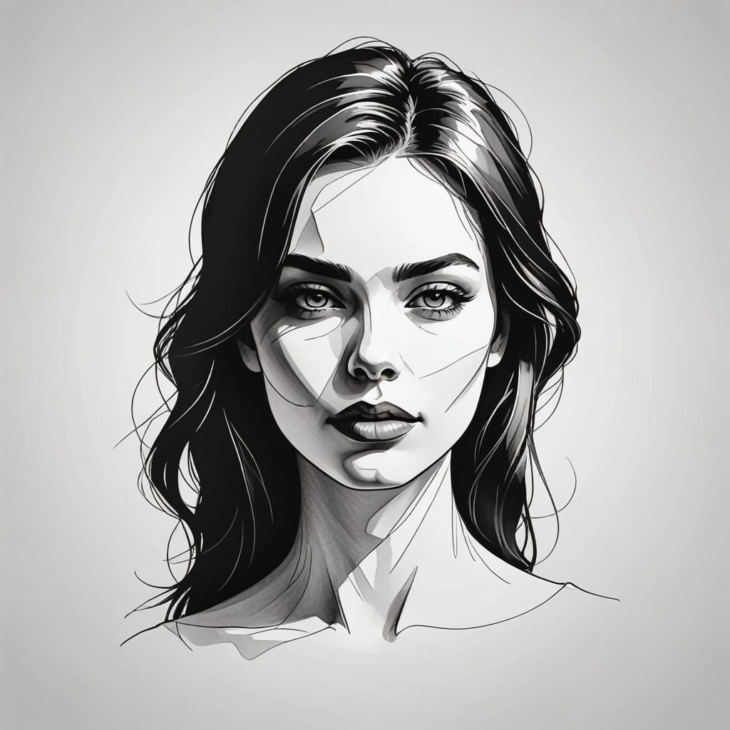 Pencil Line Art: Female Silhouette with Shadows