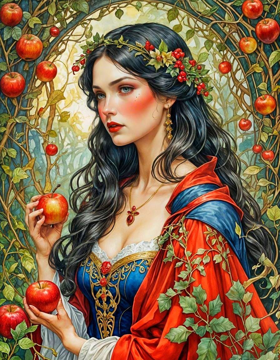 Snow White with Apple in Art Nouveau Style