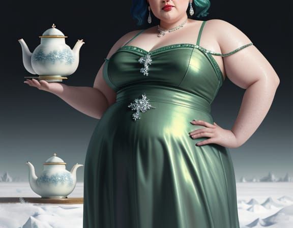 Plus-Sized Dwarf Sage with Teapot in Photorealism