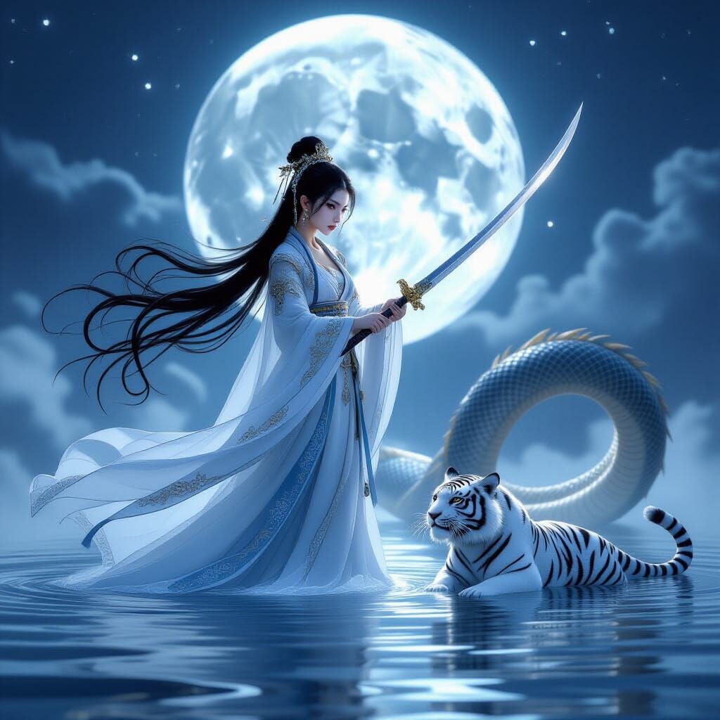 Princess and Serpent Under Moonlight
