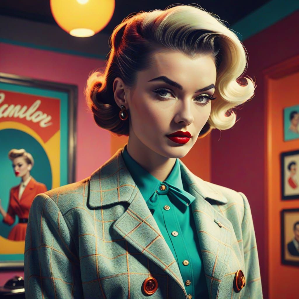 Modern Woman in Restyled 1950s Fashion: Pop Art Style