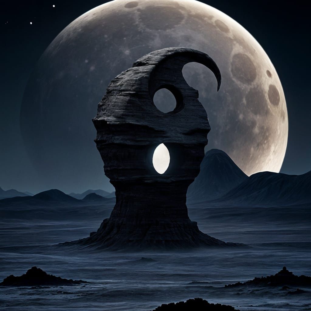 Ethereal Alien Landscape Under Crescent Moon