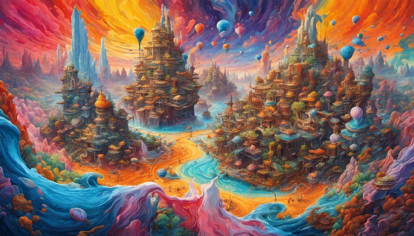 Vibrant Utopian Concept Art in Hyperrealistic Style