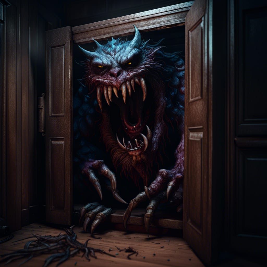 Scary Monster Hiding in Closet: Detailed Matte Painting