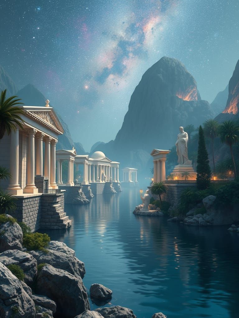 Atlantean Cityscape Under Milky Way
