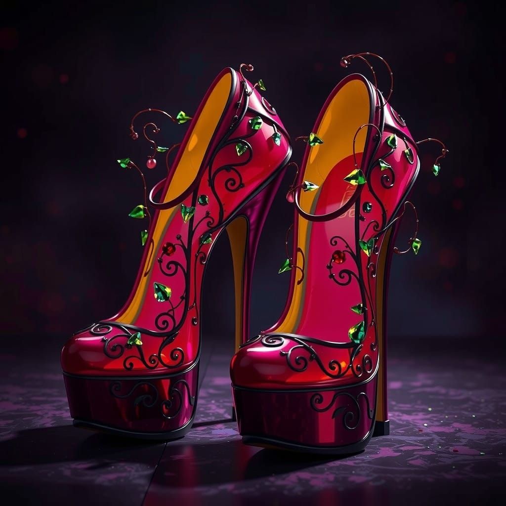 Luxurious Stiletto Pumps Adorned with Jade and Emerald Poiso...