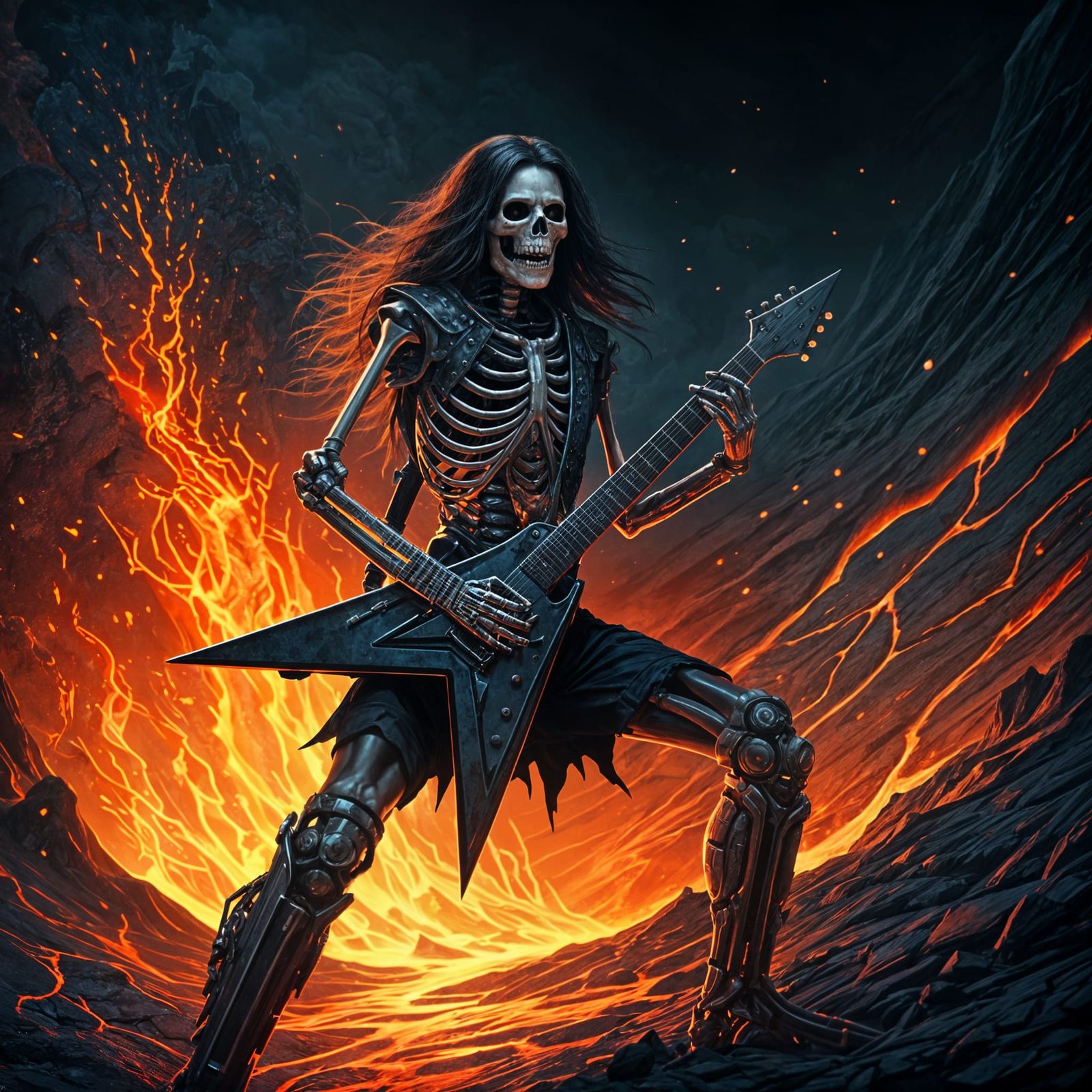 Heavy Metal Skeleton Guitar Solo in Volcano