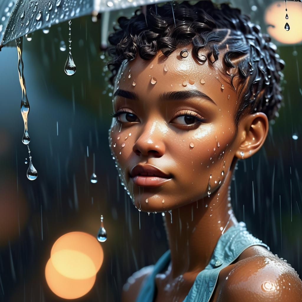 Surreal Portrait: Girl Peeking into a Raindrop